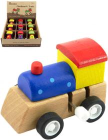 DŘEVO Mašinka barevná na klíček 7cm 3 barvy (dřevěná hračka)