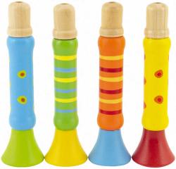 DŘEVO Píšťalka barevná trumpetka 12cm 4 barvy (dřevěná hračka)