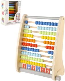 DŘEVO Počítadlo 100 kuliček s kartičkami s číslicemi (dřevěná hračka)