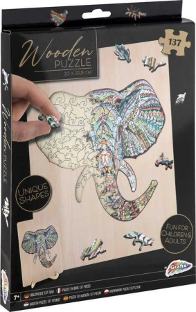 DŘEVO Puzzle obrysové na desce Slon 137 dílků set skládačka se stojánkem DŘEVO Puzzle obrysové na desce Slon 137 dílků set skládačka se stojánkem