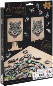 DŘEVO Puzzle obrysové na desce Tygr 135 dílků set skládačka se stojánkem