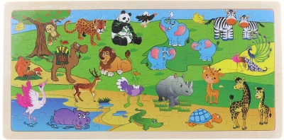 DŘEVO Puzzle safari zvířátka vkládací na desce 96 dílků DŘEVO Puzzle safari zvířátka vkládací na desce 96 dílků
