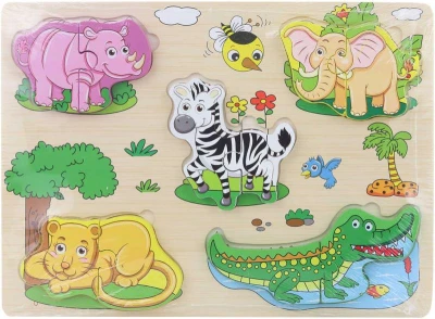 DŘEVO Puzzle vkládačka zvířátka safari na desce (dřevěná hračka) DŘEVO Puzzle vkládačka zvířátka safari na desce (dřevěná hračka)