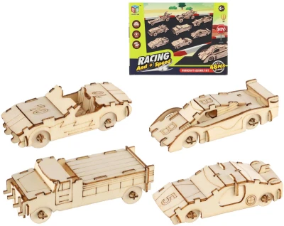 DŘEVO Stavebnice 3D auto set 4ks 2 druhy DŘEVENÉ HRAČKY