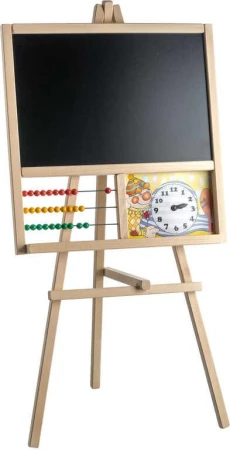 DŘEVO Tabule stojanová trojnožka na křídu 45x89cm s počítadlem a hodinami DŘEVO Tabule stojanová trojnožka na křídu 45x89cm s počítadlem a hodinami