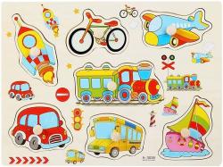 DŘEVO Vkládačka dopravní prostředky puzzle 7 dílků s úchyty na desce