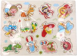 DŘEVO Vkládačka hmyz puzzle vkládací 12 dílků s úchyty na desce