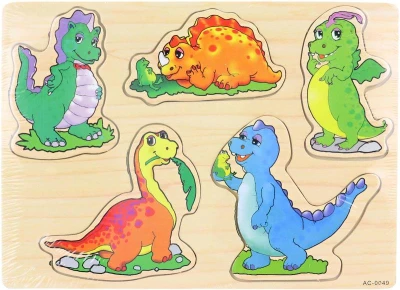 DŘEVO Vkládačka veselí dinosauři puzzle vkládací na desce 5 dílků DŘEVO Vkládačka veselí dinosauři puzzle vkládací na desce 5 dílků