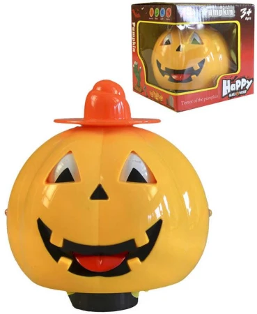 Tekvica žltá dekorácia Halloween 13cm na batérie Svetlo Zvuk plast Tekvica žltá dekorácia Halloween 13cm na batérie Svetlo Zvuk plast