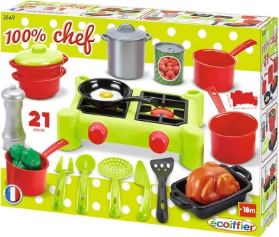 Ecoiffier Baby varič veľký plastový set 21ks s riadím a potravinami v krabici