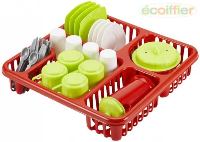 Ecoiffier Kuchyňský set dětské plastové nádobí + odkapávač 29x29cm