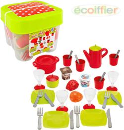Ecoiffier Set dětský jídelní plastové nádobí s potravinami 36ks v boxu Ecoiffier Set dětský jídelní plastové nádobí s potravinami 36ks v boxu