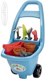 Ecoiffier Vozík zahradní 26x50,5x33cm set s květináči a nářadím plast