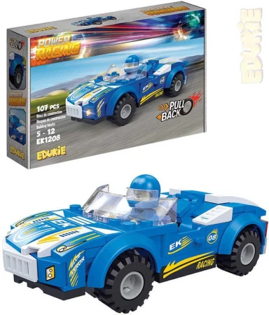 EDUKIE Auto závodní modré zpětný chod set 107 dílků + 1 figurka (stavebnice) EDUKIE Auto závodní modré zpětný chod set 107 dílků + 1 figurka (stavebnice)