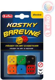 Efko DŘEVO Hra kostky hrací barevné dřevěné set 6ks na kartě Efko DŘEVO Hra kostky hrací barevné dřevěné set 6ks na kartě