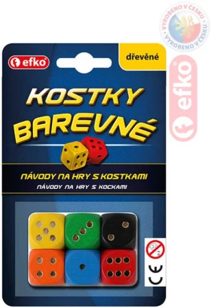 Efko DŘEVO Hra kostky hrací barevné dřevěné set 6ks na kartě Efko DŘEVO Hra kostky hrací barevné dřevěné set 6ks na kartě