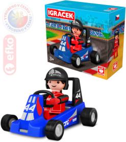 Efko IGRÁČEK Závodník s motokárou 7,5cm modrá v krabičce (stavebnice)