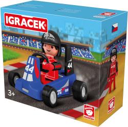 Efko IGRÁČEK Závodník s motokárou 7,5cm modrá v krabičce (stavebnice)