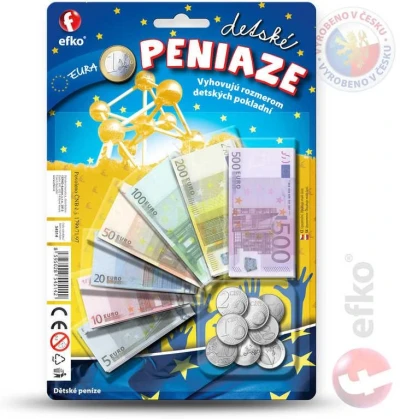 Efko Peníze dětské EURO bankovky a mince na kartě Efko Peníze dětské EURO bankovky a mince na kartě