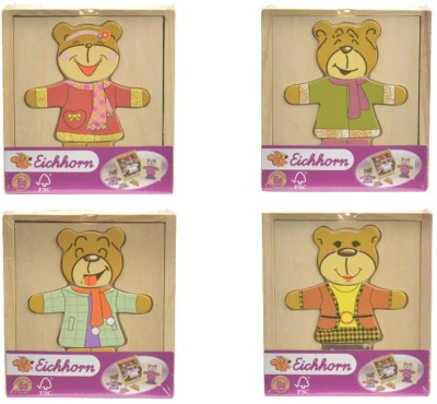 Eichhorn DŘEVO Skládačka šatní skříň medvídek puzzle vkládací v boxu