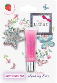 EPEE LUKKY Lesk dětský na rty třpytivý s příchutí jahoda set s přívěskem