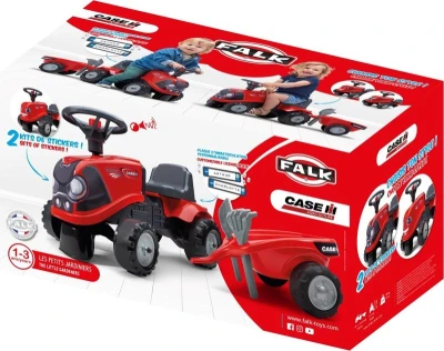 Falk Odrážedlo 238C Baby Case IH červený s vlečkou a lopatkou s hrabičky