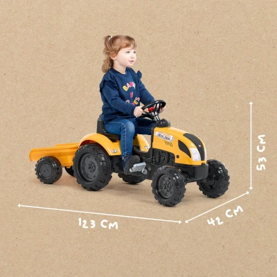Falk Šlapací traktor 2055L Mighty Builder s vlečkou