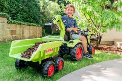 Falk šlapací traktor 2070W Claas backhoe s přední a zadní lžící a přívěsem
