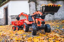 Falk šlapací traktor 2090W Kubota s přední a zadní lžící a přívěsem