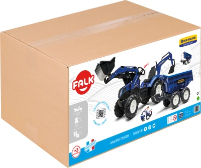 Falk Šlapací traktor 3090W New Holland T8 s nakladačem, rypadlem a maxi vlečkou