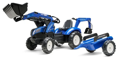 Falk Šlapací traktor 3090Y New Holland T8 s předním nakladačem a vlečkou modrý