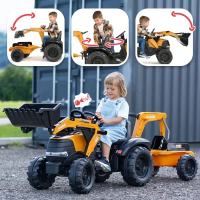 Falk Šlapací traktor 997Y Case CE s předním nakladačem a vlečkou žlutý