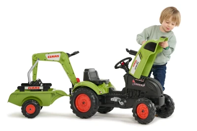 Falk Šlapací traktor Claas Arion 410 s rypadlem a vlečkou