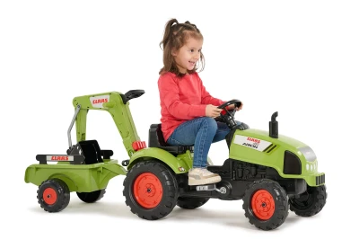 Falk Šlapací traktor Claas Arion 410 s rypadlem a vlečkou