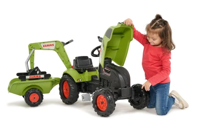 Falk Šlapací traktor Claas Arion 410 s rypadlem a vlečkou