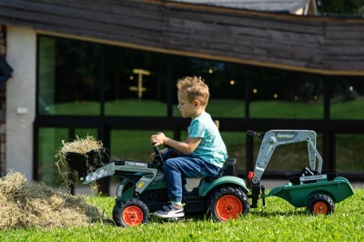 Falk Šlapací traktor Vintage 2054N se lžící, bagrem a přívěsem, zelený