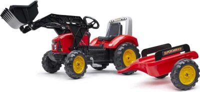 Falk Šliapací traktor 2020M Supercharger s nakladačem a vlečkou - červený Falk Šliapací traktor 2020M Supercharger s nakladačem a vlečkou - červený