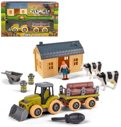 Farma herní montážní set traktor šroubovací s vlečkou a doplňky