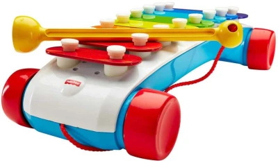 Fisher Price Baby xylofon tahací zábavný na kolečkách 8 kláves plast