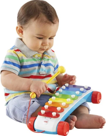 Fisher Price Baby xylofon tahací zábavný na kolečkách 8 kláves plast