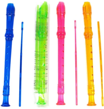 Flétna dětská barevná průhledná s čistítkem 4 barvy plast (hudební nástroje)