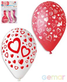 Gemar Balónky nafukovací 30cm potisk SRDCE různé barvy set 5ks v sáčku
