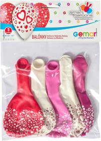 Gemar Balónky nafukovací 30cm potisk SRDCE různé barvy set 5ks v sáčku