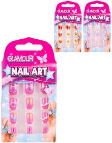 Glamour nalepovací dětské umělé nehty set 12ks 3 druhy