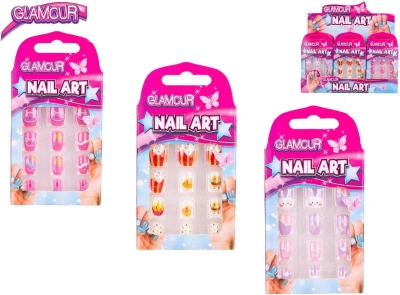 Glamour nalepovací dětské umělé nehty set 12ks 3 druhy