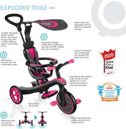 Globber Scooter Tříkolka EXPLORER TRIKE 4 IN 1 Fuchsia Pink