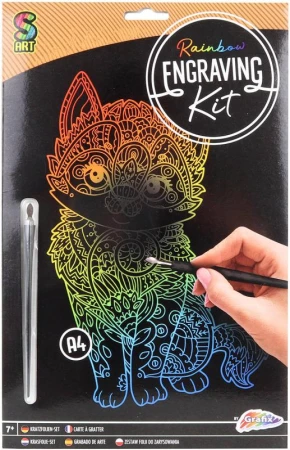 GRAFIX Obrázek vyškrabovací Kočka duhový kreativní set se škrabacím perem GRAFIX Obrázek vyškrabovací Kočka duhový kreativní set se škrabacím perem