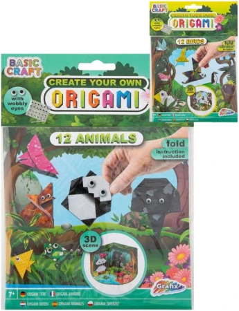 GRAFIX Origami kreativní skládačka set 12 zvířátek s očima + 3D pozadí 2 druhy GRAFIX Origami kreativní skládačka set 12 zvířátek s očima + 3D pozadí 2 druhy