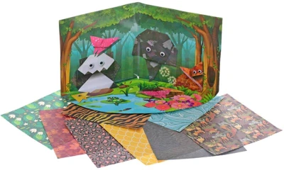 GRAFIX Origami kreativní skládačka set 12 zvířátek s očima + 3D pozadí 2 druhy