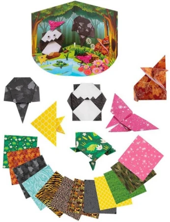 GRAFIX Origami kreativní skládačka set 12 zvířátek s očima + 3D pozadí 2 druhy